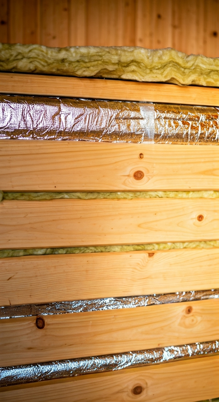 Beginner's Guide to Sauna Design: Key Elements to Consider 2 Sauna wall insulation and foil barrier